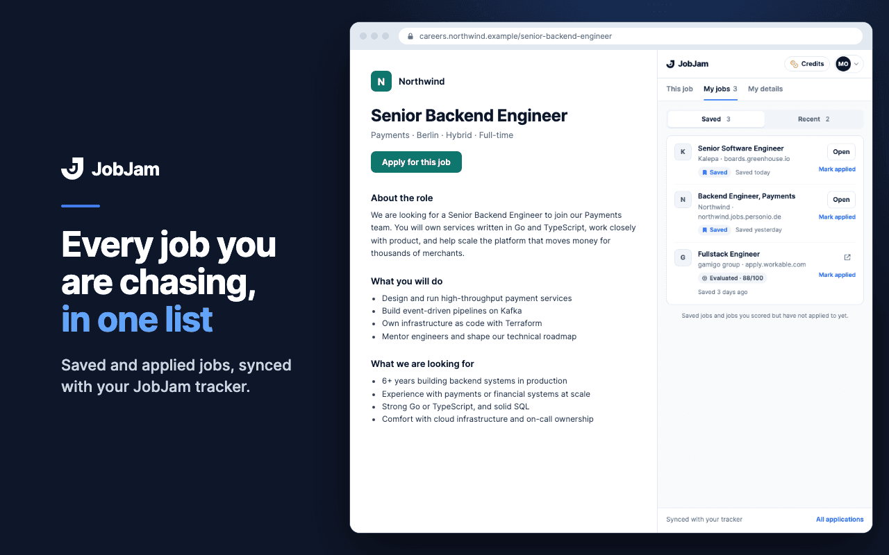 The My jobs tab listing saved and applied jobs