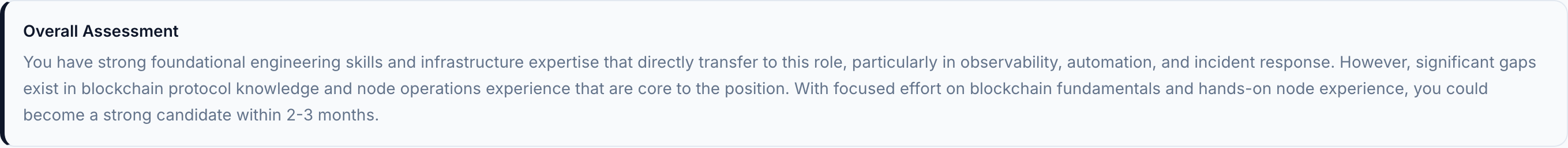 JobJam overall assessment for Elena Vasquez