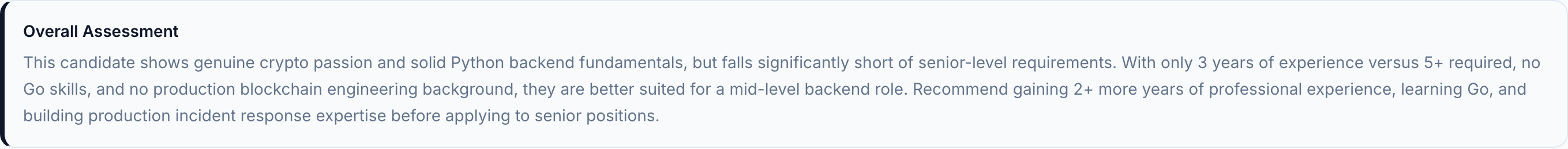 JobJam overall assessment for Oliver Zhang
