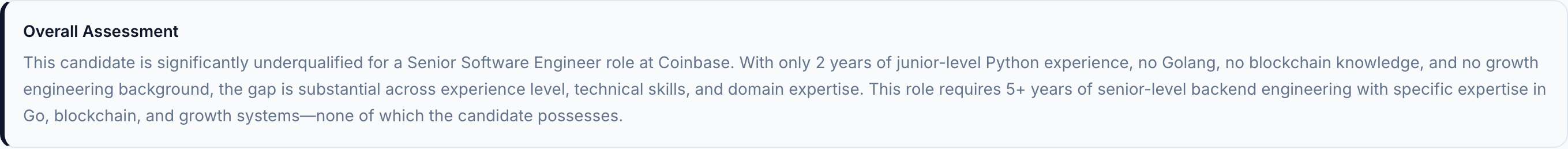 JobJam overall assessment for Sara Patel