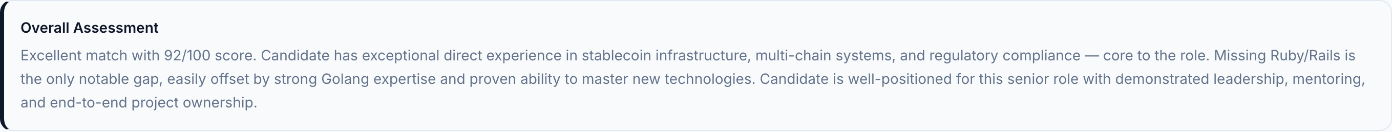 JobJam overall assessment for Amir Hosseini