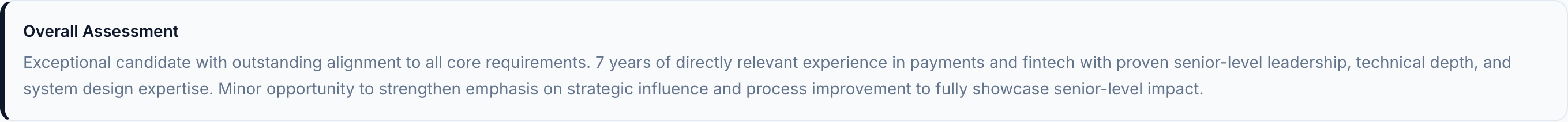 JobJam overall assessment for Marcus Weber — exceptional candidate with outstanding alignment to all core requirements