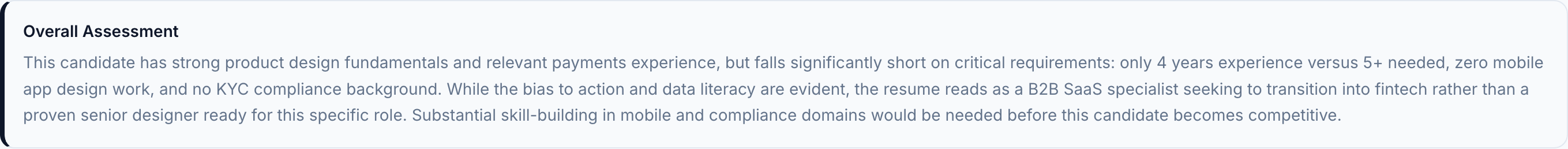 JobJam overall assessment for Marcus Bell