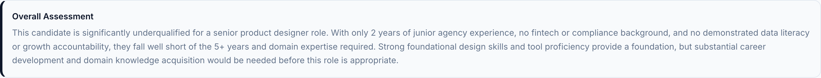 JobJam overall assessment for Priya Sethi