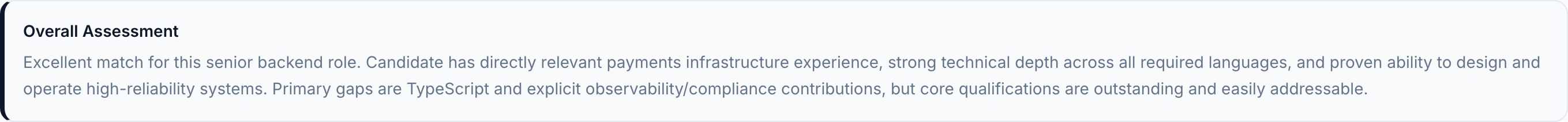 JobJam overall assessment for Priya Krishnamurthy